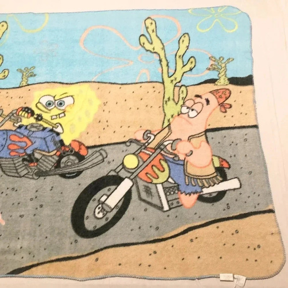 2006 Nickelodeon Spongebob Patrick  Star Fleece Blanket Motorcycles 60.5 x 50 In - Picture 14 of 16